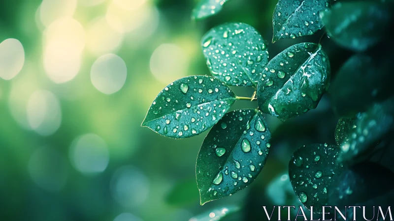 Macro optical study of rain-soaked foliage with bokeh field.