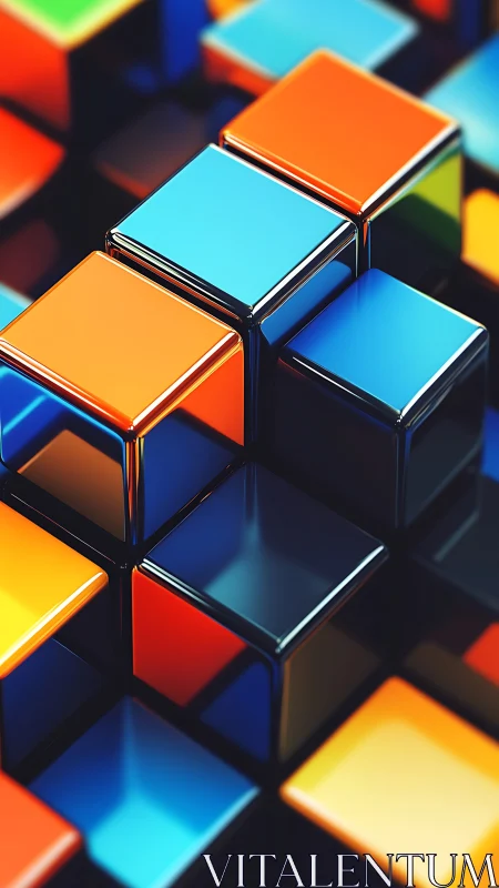 Chromed neon cubes forming glossy geometric stack.