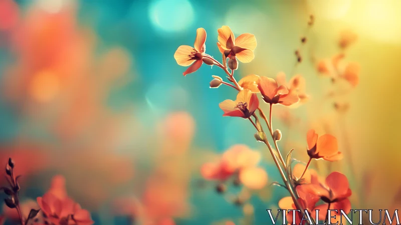Coral Wildflowers Against Turquoise Sky.