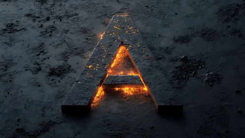 Glowing Triangular Structure on Volcanic Terrain.