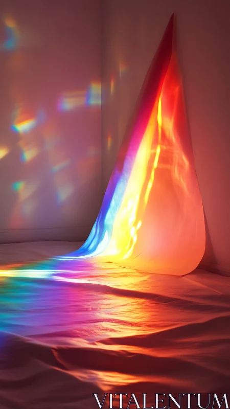 Chromatic light cascade against minimalist corner plane.