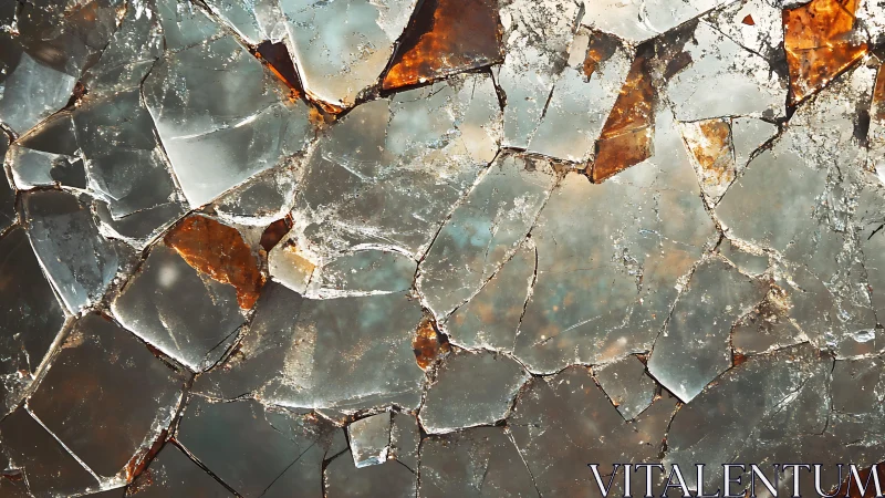 Close-up of Broken Glass with Amber Hues in Abstract Style.