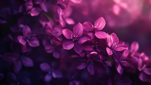 Luminous Purple Blooms Glowing Softly in Garden Light.