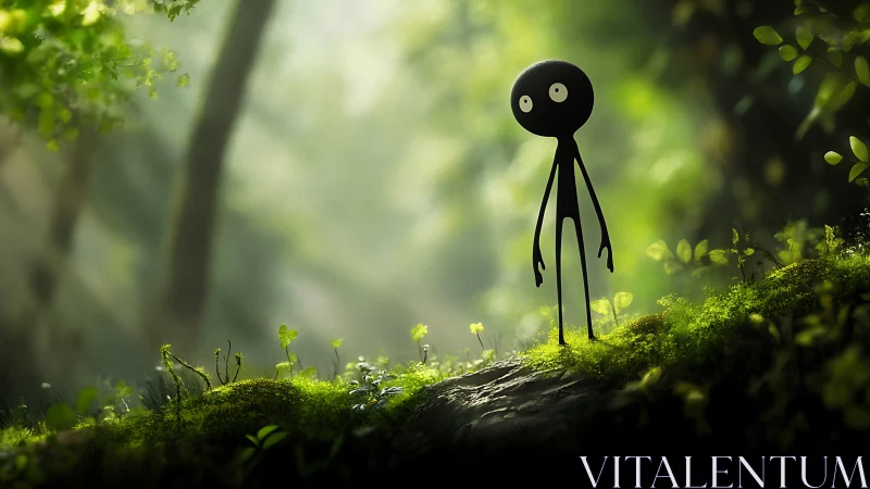 Gentle forest wanderer paused in a dreamy green glow.