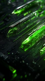Glowing green crystal circuits pulsing with quiet energy.