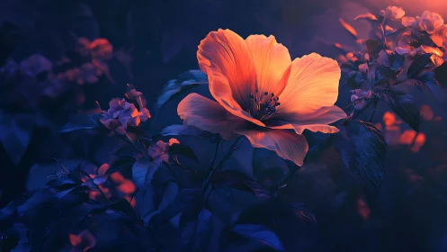 Glowing Flower Against Deep Blue Night