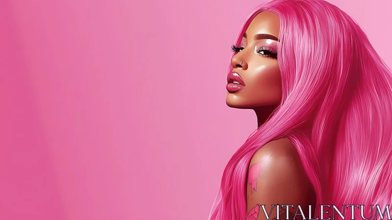 Cotton-candy siren with luminous pink hair and glossy gaze.