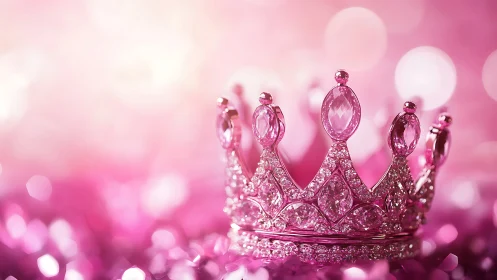 Pink jeweled tiara on glitter bokeh background.