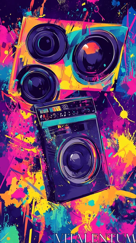 Colorful speaker stack illustration shows dynamic audio equipment