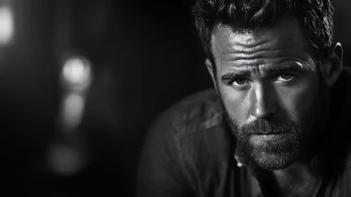 High contrast monochrome male portrait with shallow depth focus