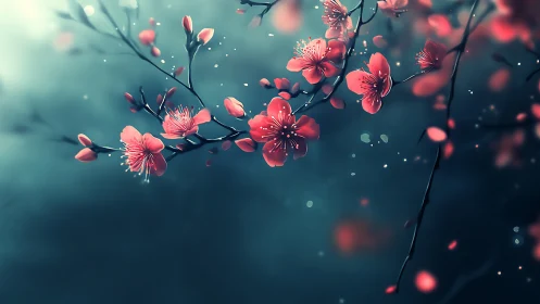 Delicate Cherry Blossoms Dance Across Serene Waters.