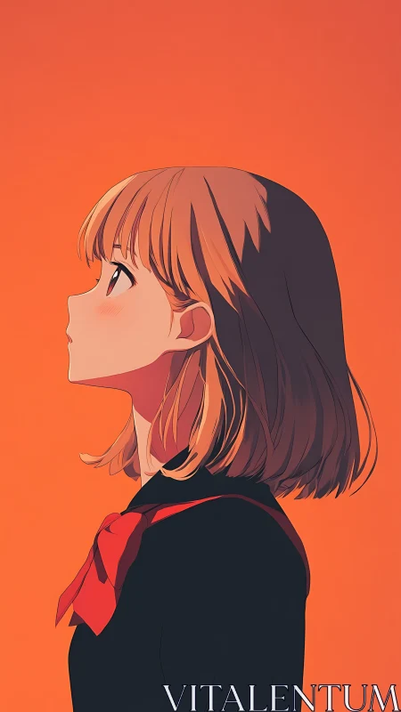 Quietly hopeful girl gazes upward in warm orange light