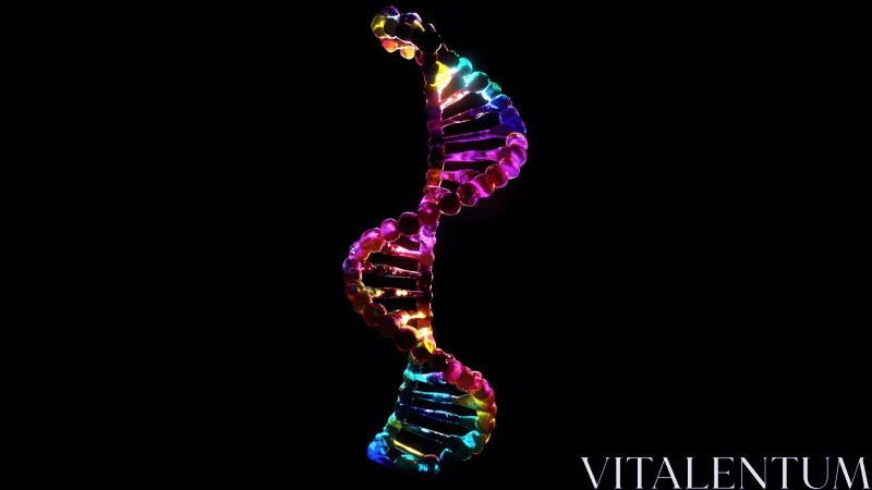Vibrant Neon DNA Helix Illustration on Black Background.