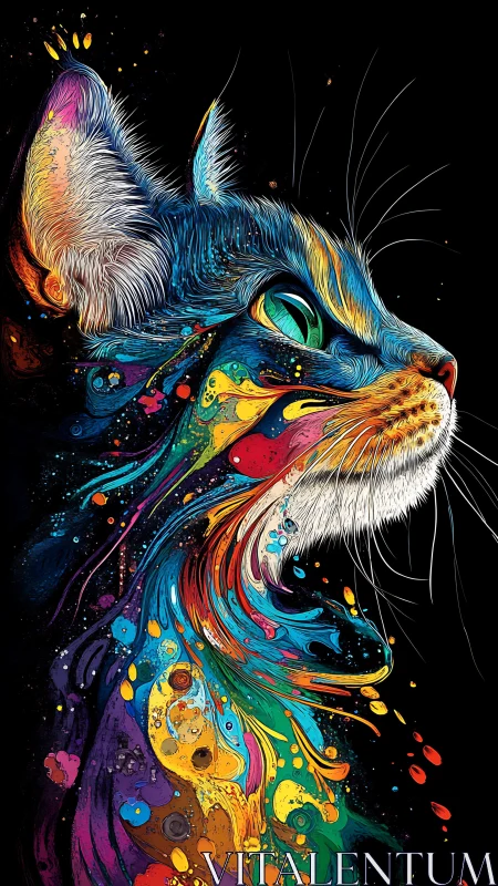 Psychedelic Feline Portrait with Chromatic Stratification.