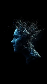 Quiet forest mind blending human grace with tangled roots.