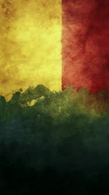 Weathered tricolor curtain sinks into deep green mist