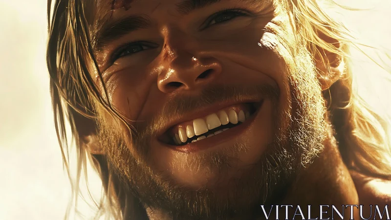 Photorealistic close-up portrait with radiant backlit highlights.