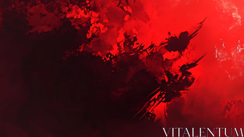 Fiery red abstraction with bold shadows and quiet tension.