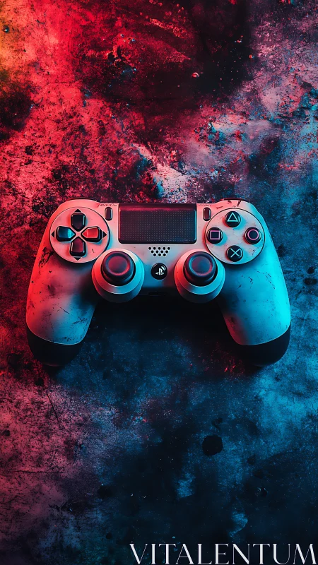 Neon-Lit Gaming Controller on Textured Chromatic Background