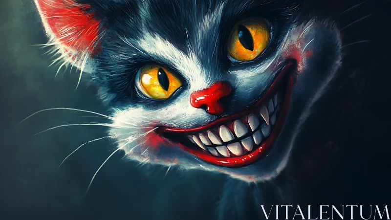 Smiling cat with glowing eyes shares a wildly playful grin
