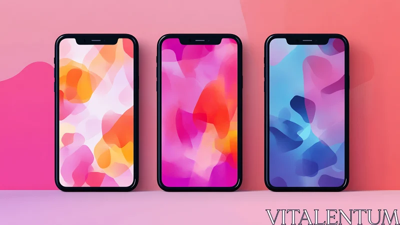 Modern smartphones display fluid gradient abstract wallpapers