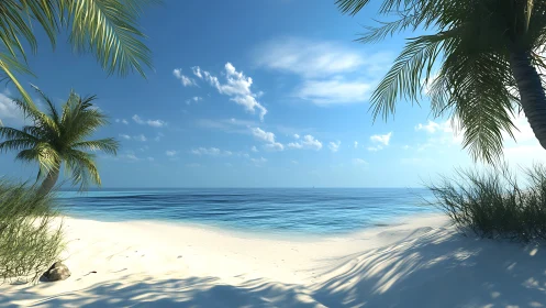 Tropical Shoreline with Palm Framing and Midday Illumination.