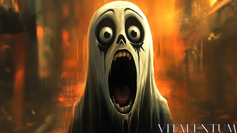 Elongated spectral figure screams amid blurred infernal backdrop