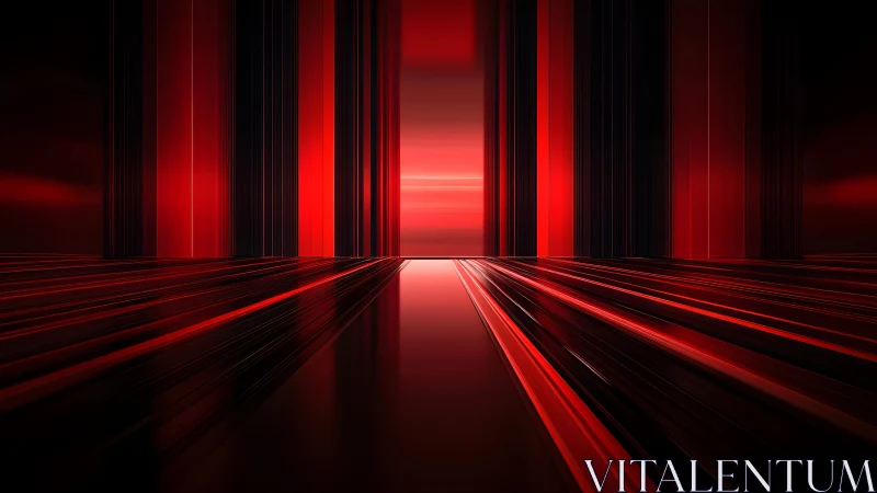 Futuristic Abstract Red Corridor with Neon Light Effects.