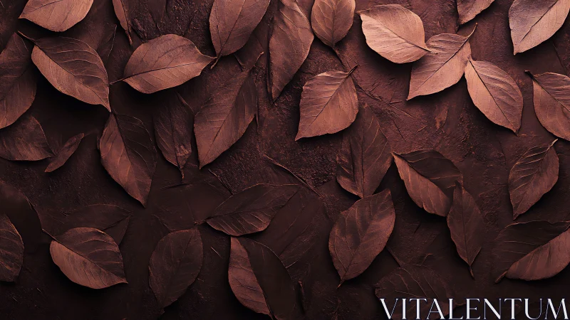 Brown dried leaves arranged on textured dark surface.
