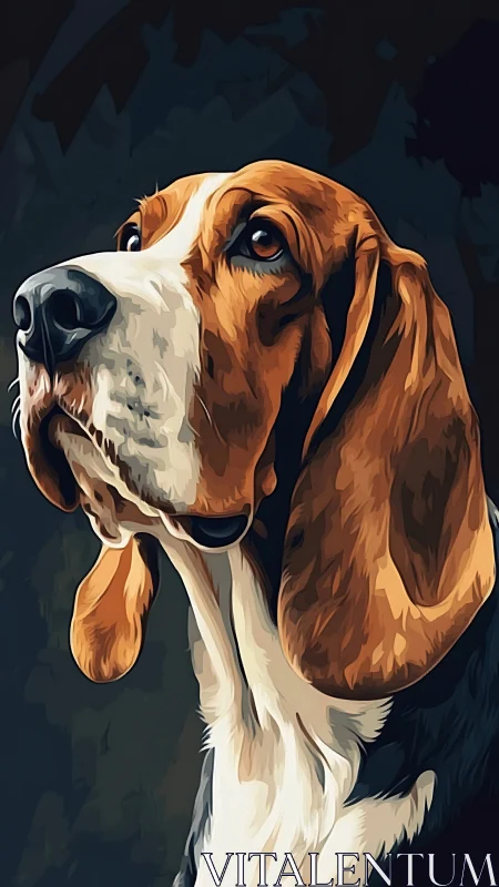 Loyal basset hound gazes upward in painterly warm light