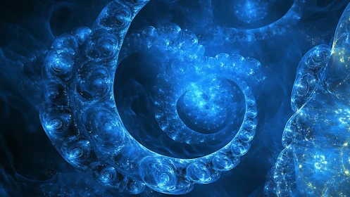 Luminescent logarithmic spirals in deep blue nebular fractal