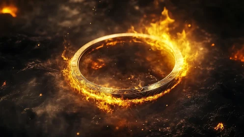 Ring of Fire: Ornate Golden Band Engulfed in Flames.