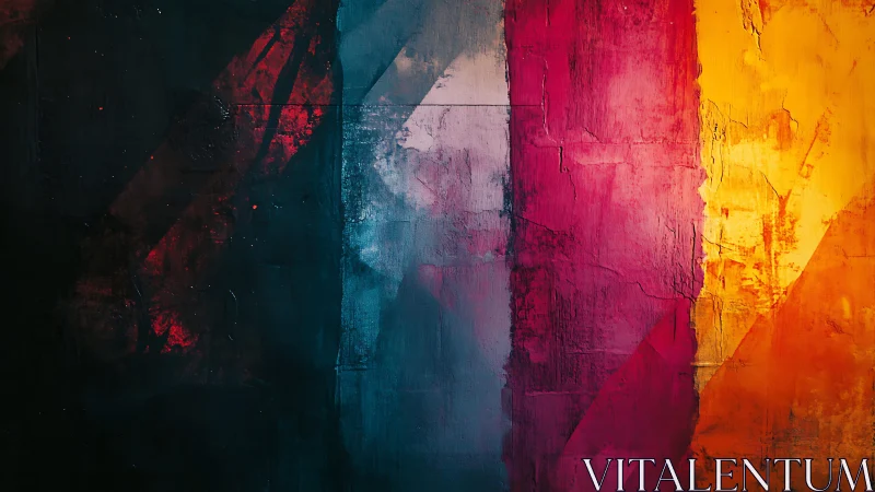 Bold Abstract Painting with Dark, Red, and Yellow Textured Layers.