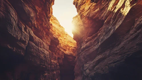 Sunlit canyon walls rise around narrow rock passageway
