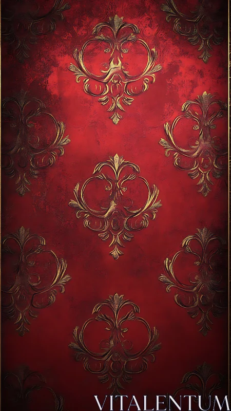 Rich red damask pattern with softly glowing golden flourishes.