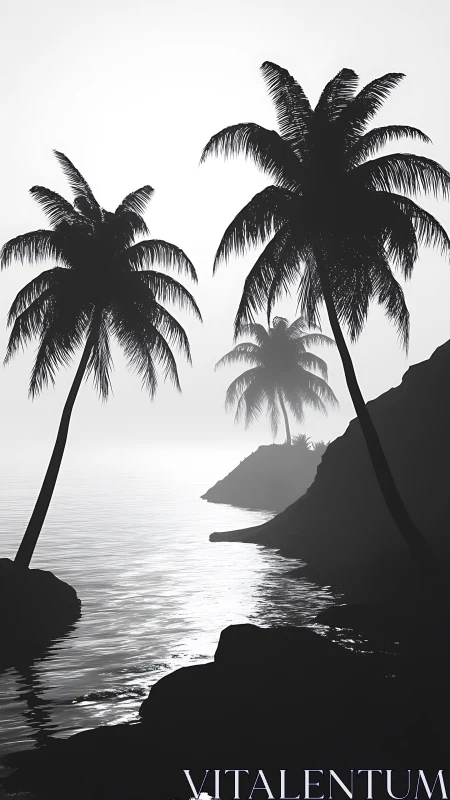 Tropical Coastal Silhouette: High-Contrast Palm Tree Study.