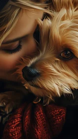 Golden Pup's Tender Moment: Affection in Warm Embrace.