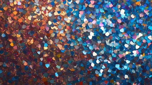 Colorful Heart-Shaped Glitter Confetti Abstract Background.