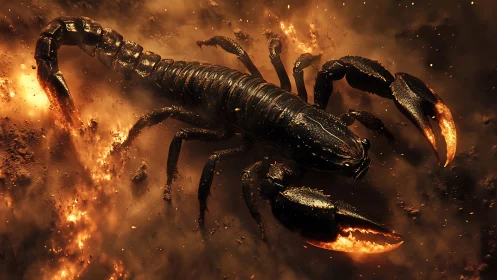 Volcanic macro-scorpion rendered in molten inferno detail.