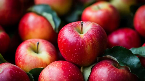 Fresh red apples piled closely in bright natural light.