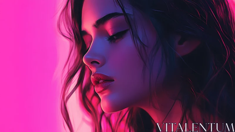 Neon-lit profile drifts through electric pink and violet hush
