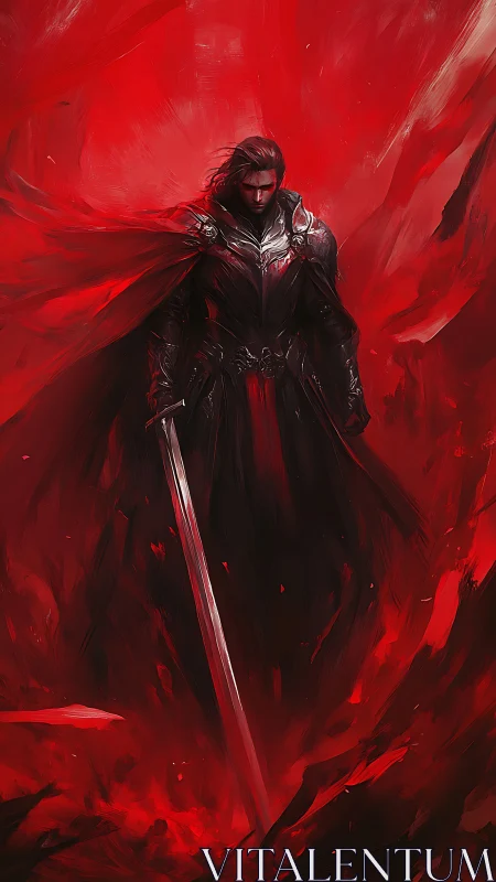 Scarlet storm knight standing calm within the chaos.