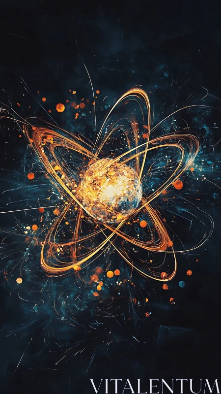 Glowing atomic structure rendered as dynamic digital artwork