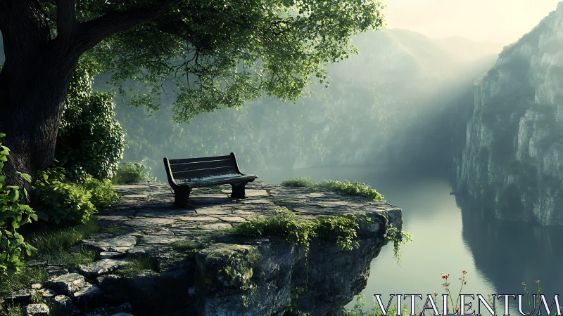 Quiet cliffside bench welcomes peaceful moments above river