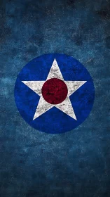 Weathered aviator roundel blazing against midnight blue sky.