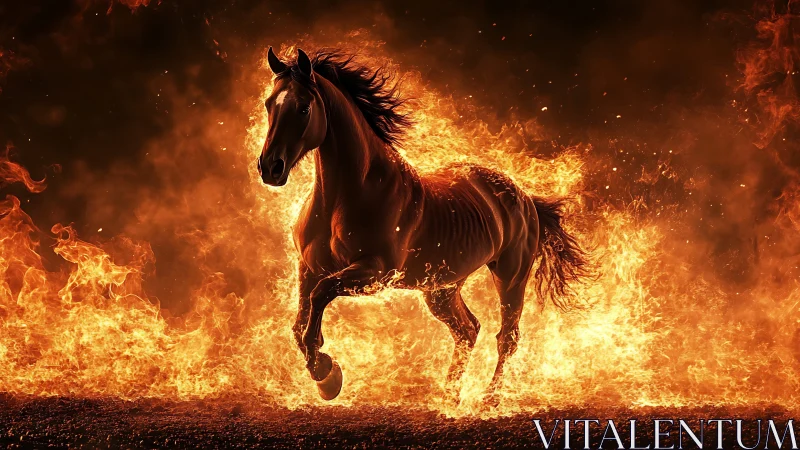 Fiery stallion racing through glowing waves of living flame.