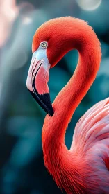 Flamingo portrait shows vivid coral plumage in sharp focus.