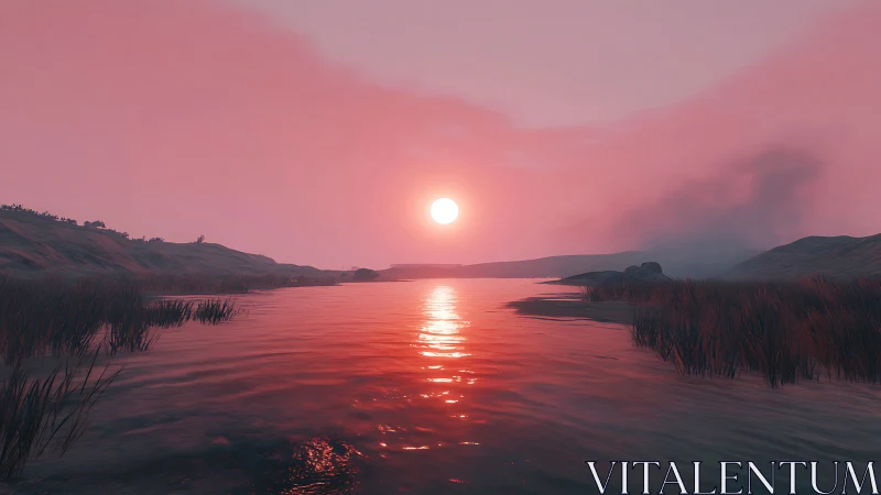 Soft pink river sunset casting gentle evening glow.