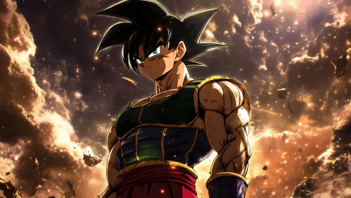 Starlit warrior prince braving a storm of shattered cosmos.