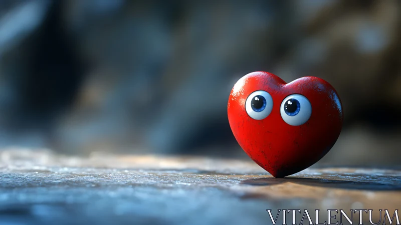 Animated Red Heart with Eyes on Wet Ground